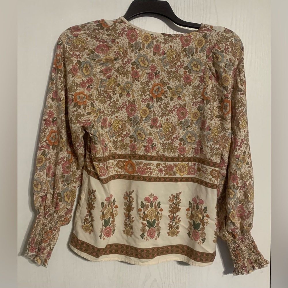 Women’s Floral Boho Peasant Blouse - Cream - Picture 2 of 4